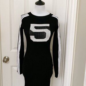 NWT Women Long Knee High Crew Neck Stripped Bodycon Knitted Sporty Casual Dress